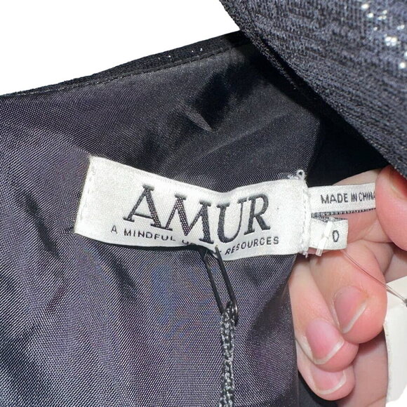 AMUR Esmerelda Asymmetric One-Shoulder Shimmer Maxi Formal Gown Black Size 0 - Picture 9 of 13